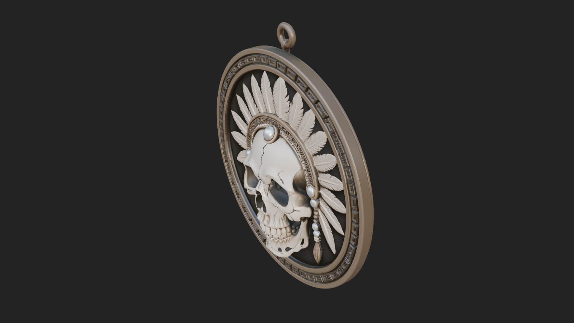 Feathered Skull Oval Relief Plaque Design 1 3D Print 3D Model