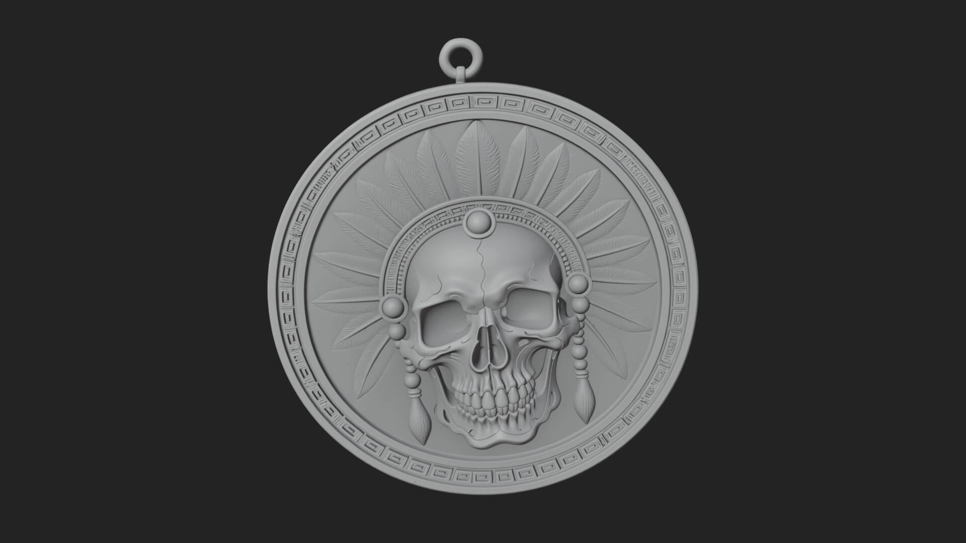 Feathered Skull Oval Relief Plaque Design 1 3D Print 3D Model