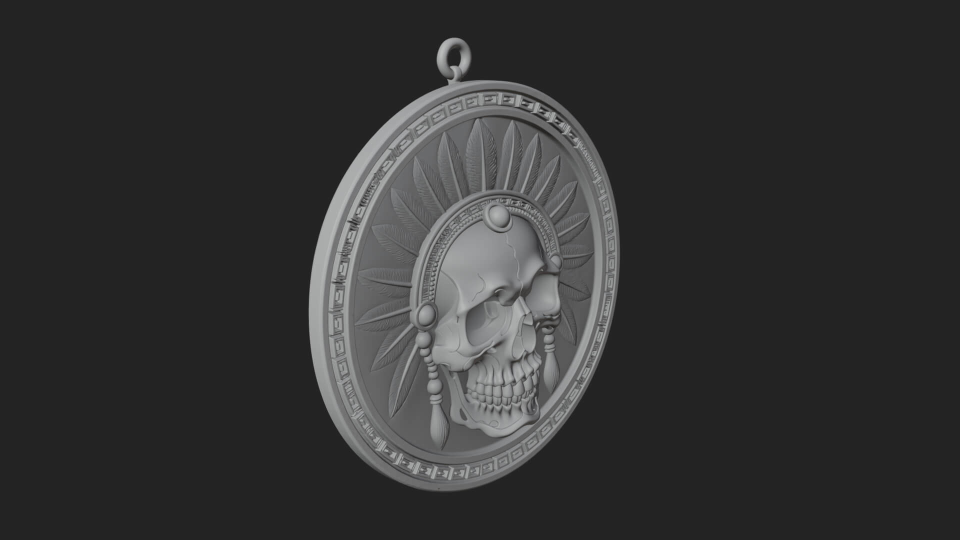Feathered Skull Oval Relief Plaque Design 1 3D Print 3D Model