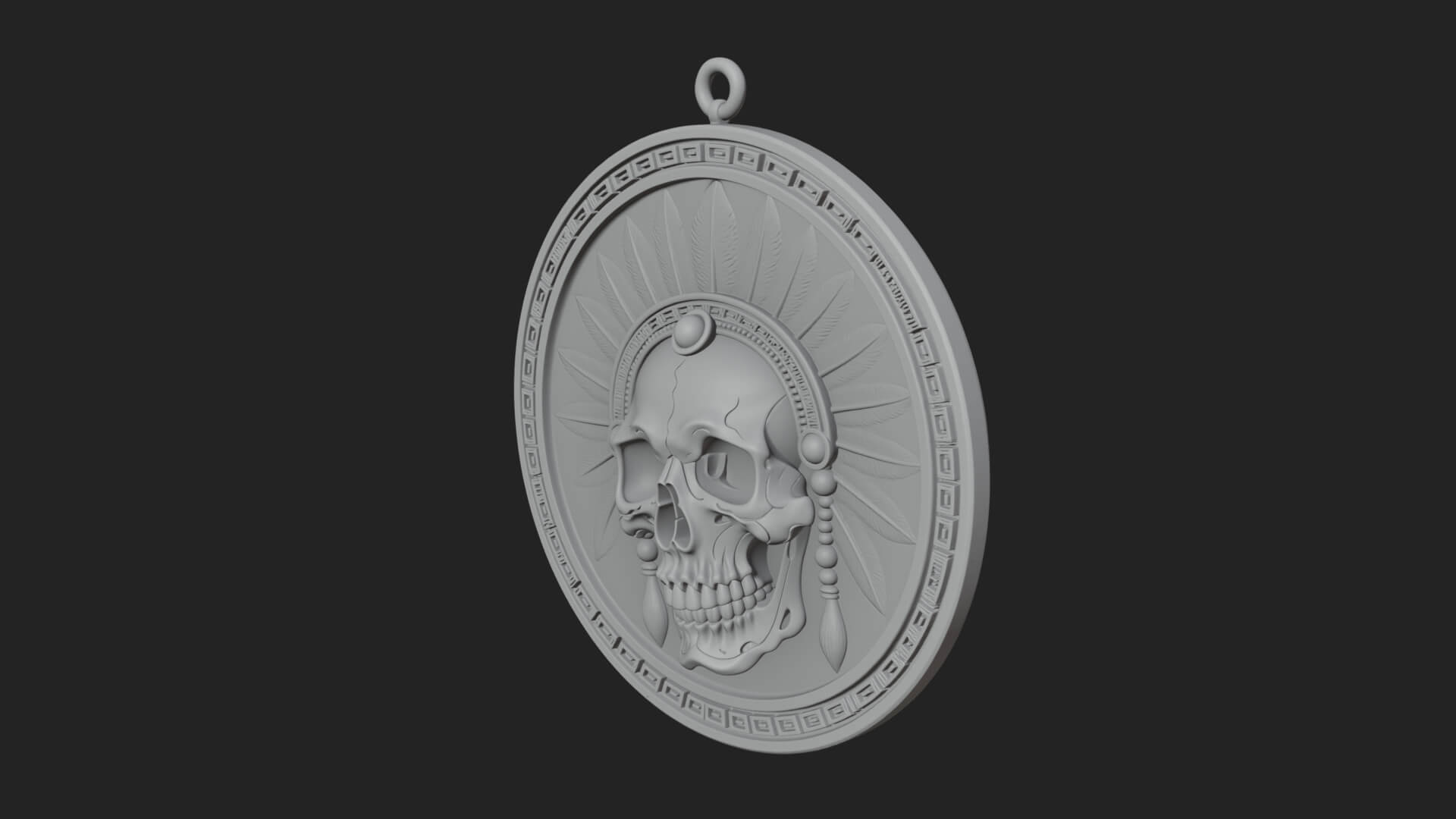 Feathered Skull Oval Relief Plaque Design 1 3D Print 3D Model