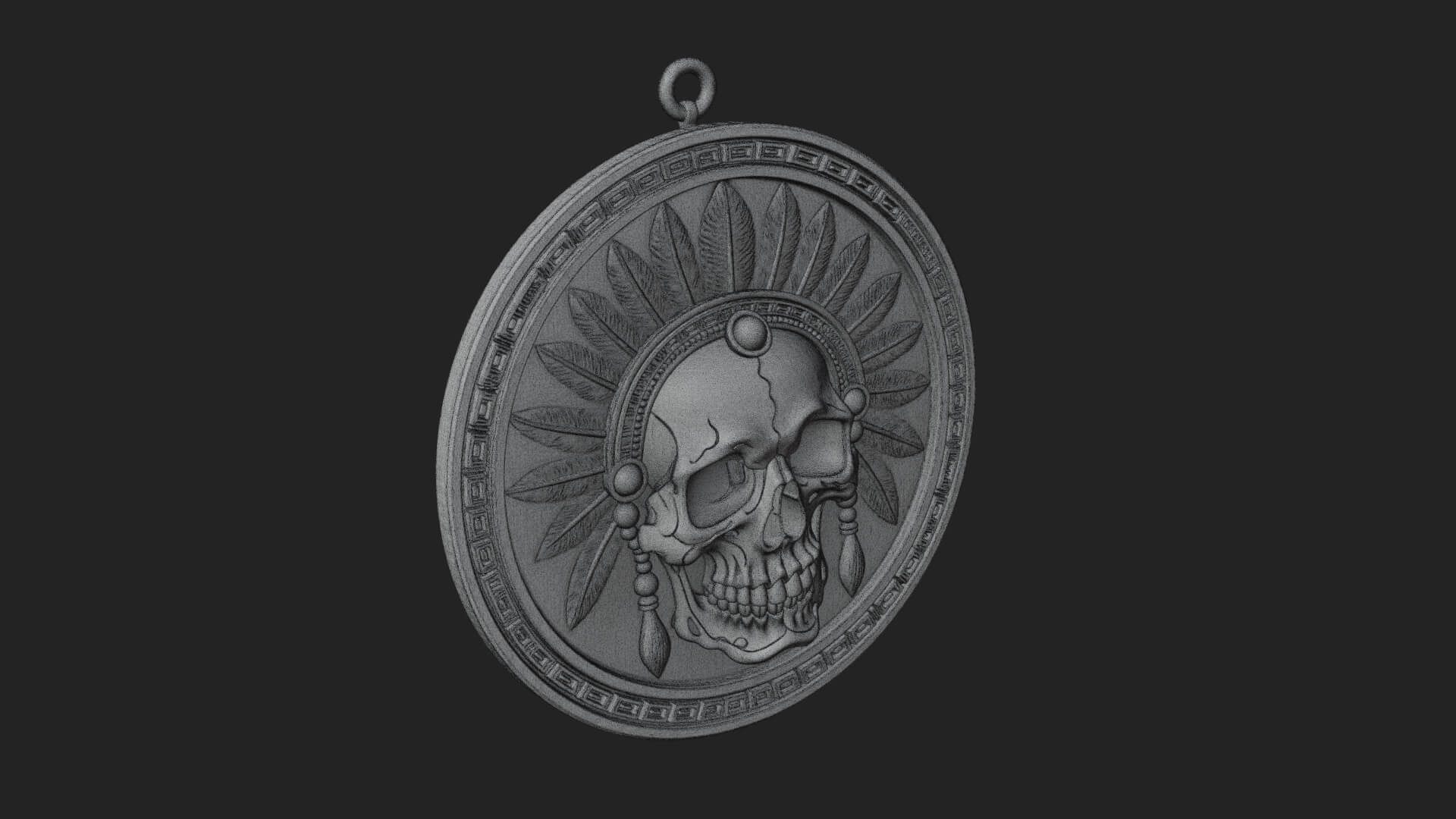 Feathered Skull Oval Relief Plaque Design 1 3D Print 3D Model