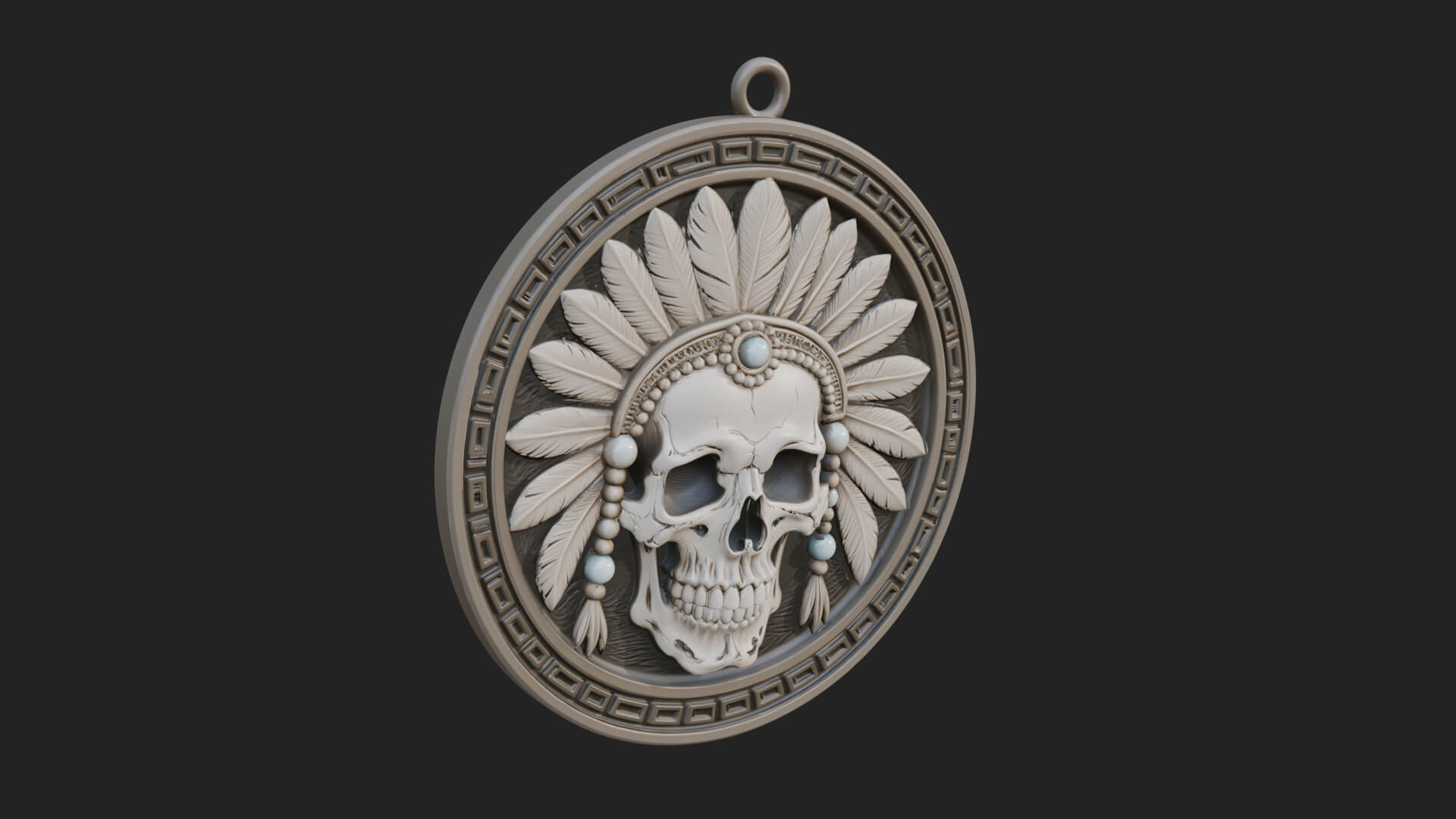 Feathered Skull Oval Relief Plaque Design 2 3D Print 3D Model