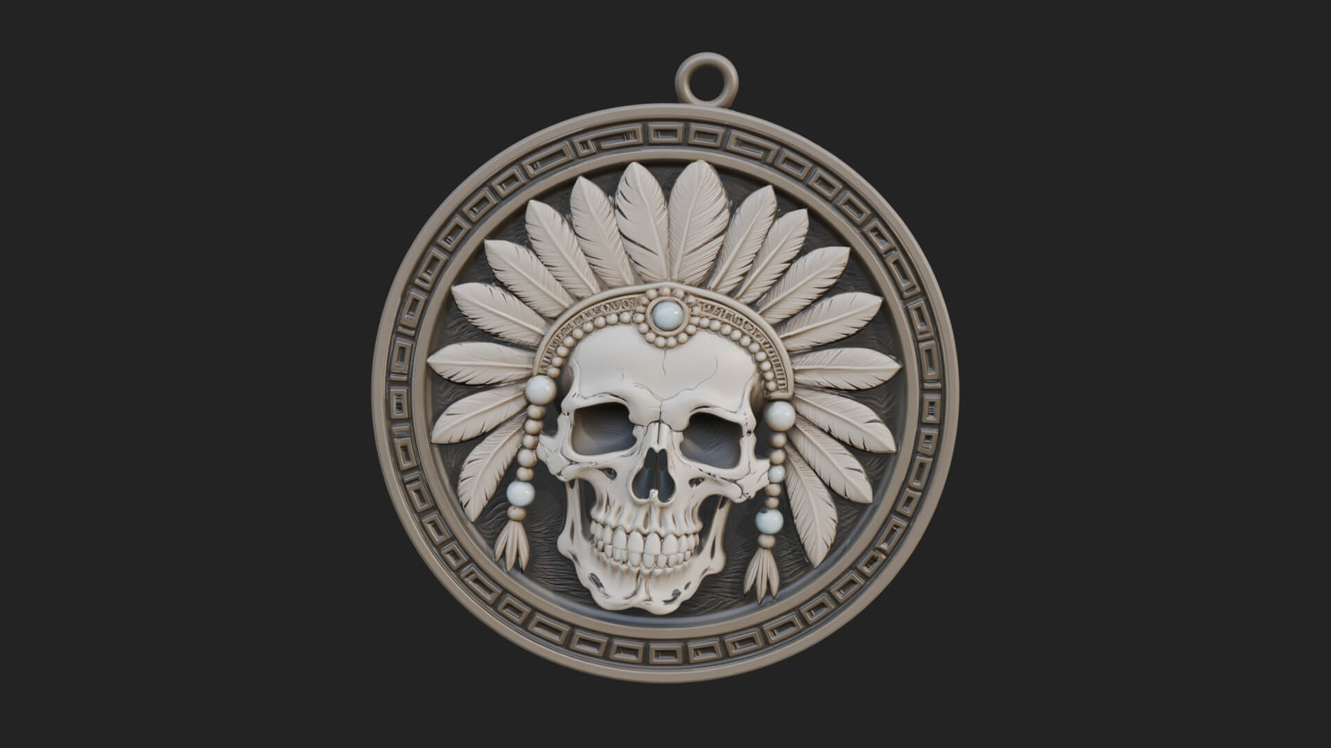Feathered Skull Oval Relief Plaque Design 2 3D Print 3D Model
