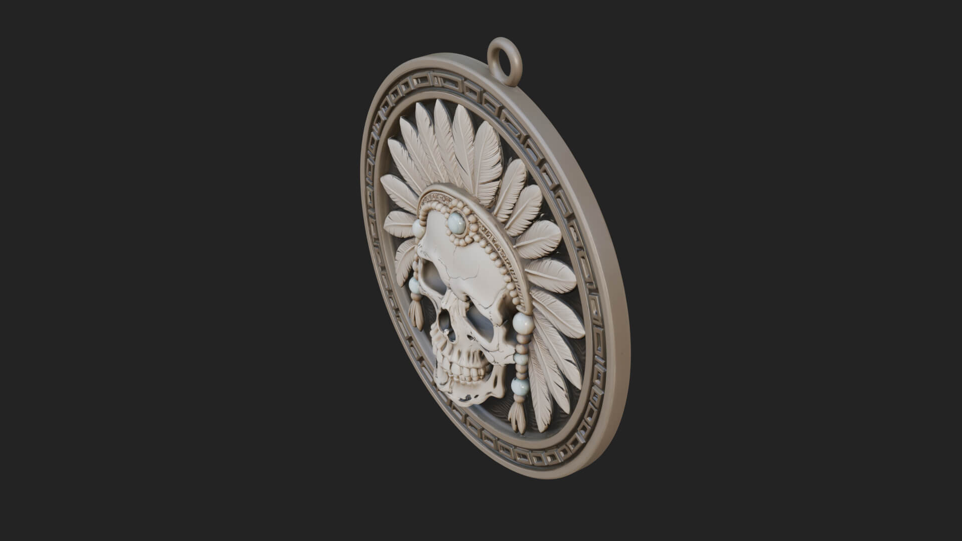 Feathered Skull Oval Relief Plaque Design 2 3D Print 3D Model