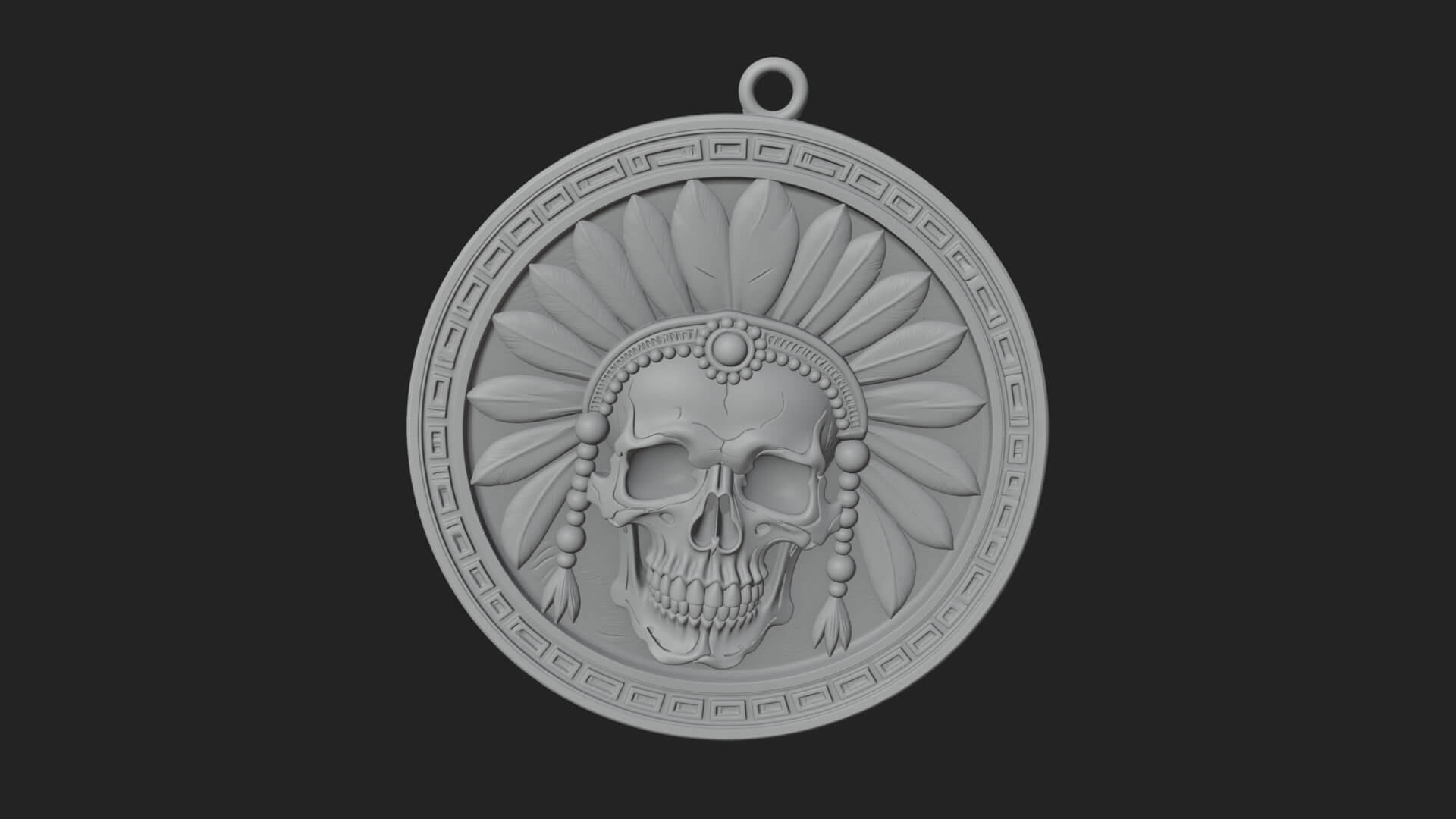 Feathered Skull Oval Relief Plaque Design 2 3D Print 3D Model