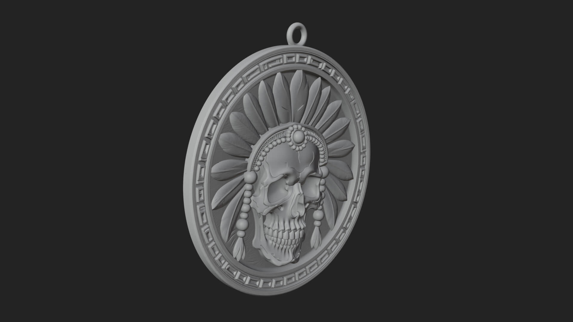 Feathered Skull Oval Relief Plaque Design 2 3D Print 3D Model