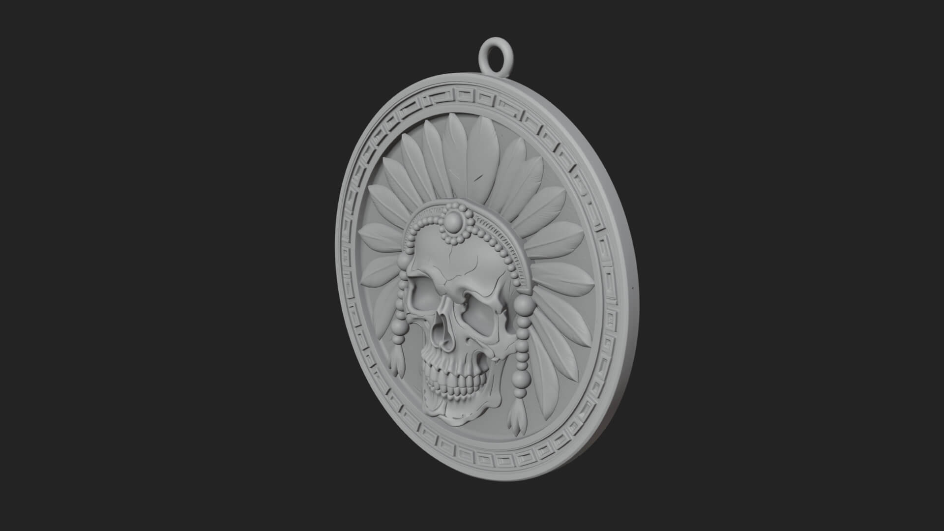 Feathered Skull Oval Relief Plaque Design 2 3D Print 3D Model
