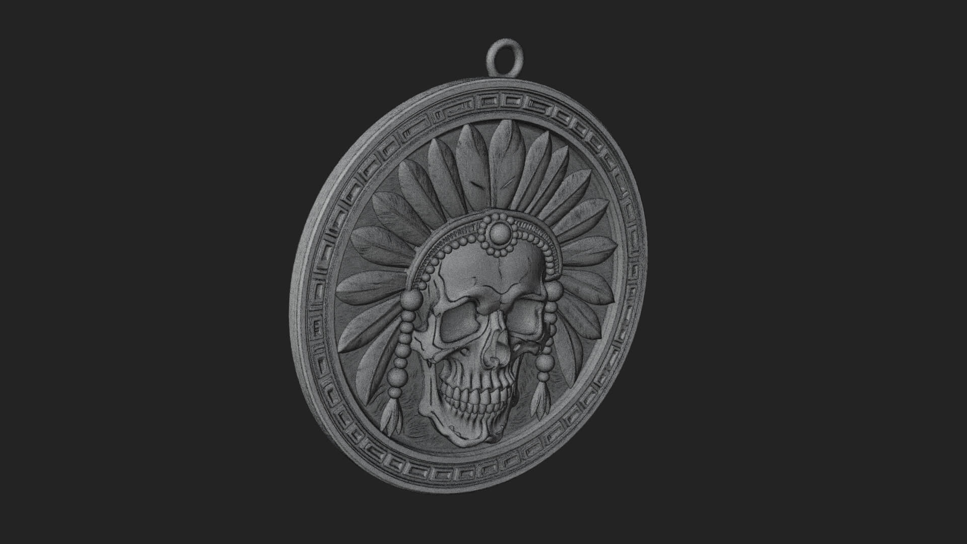Feathered Skull Oval Relief Plaque Design 2 3D Print 3D Model