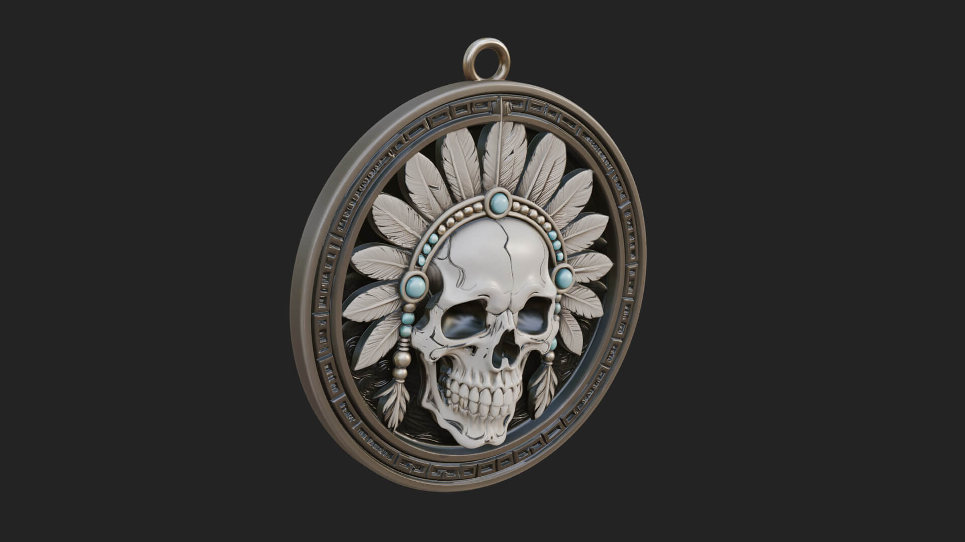 Feathered Skull Oval Relief Plaque Design 3 3D Print 3D Model