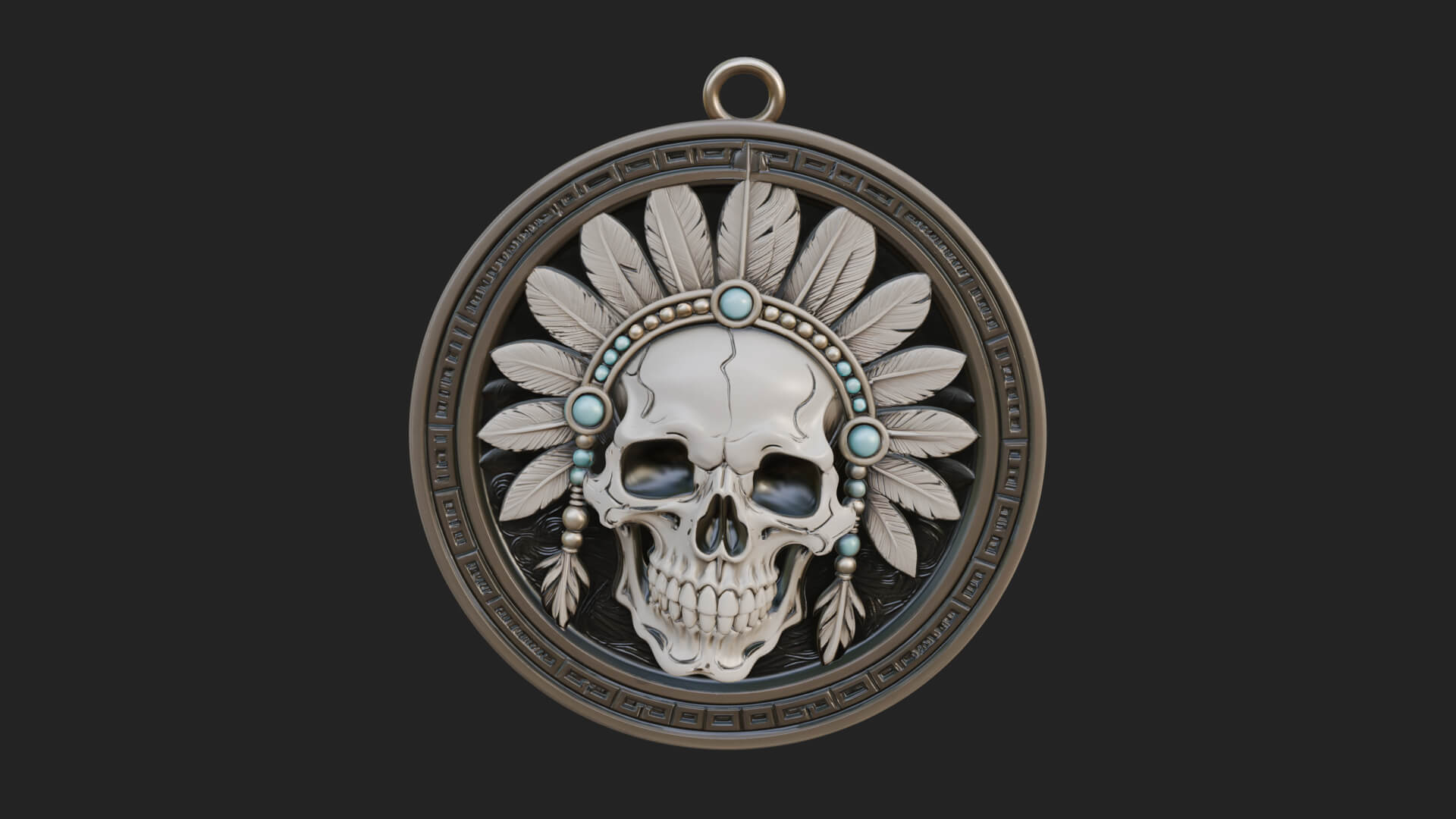 Feathered Skull Oval Relief Plaque Design 3 3D Print 3D Model