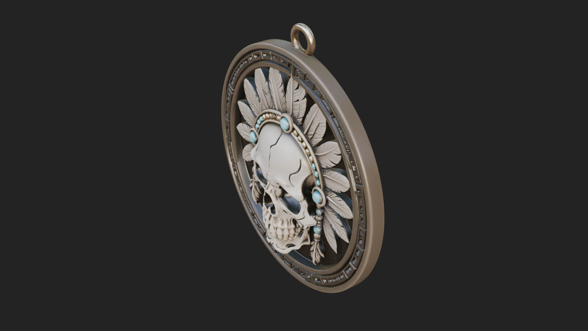 Feathered Skull Oval Relief Plaque Design 3 3D Print 3D Model