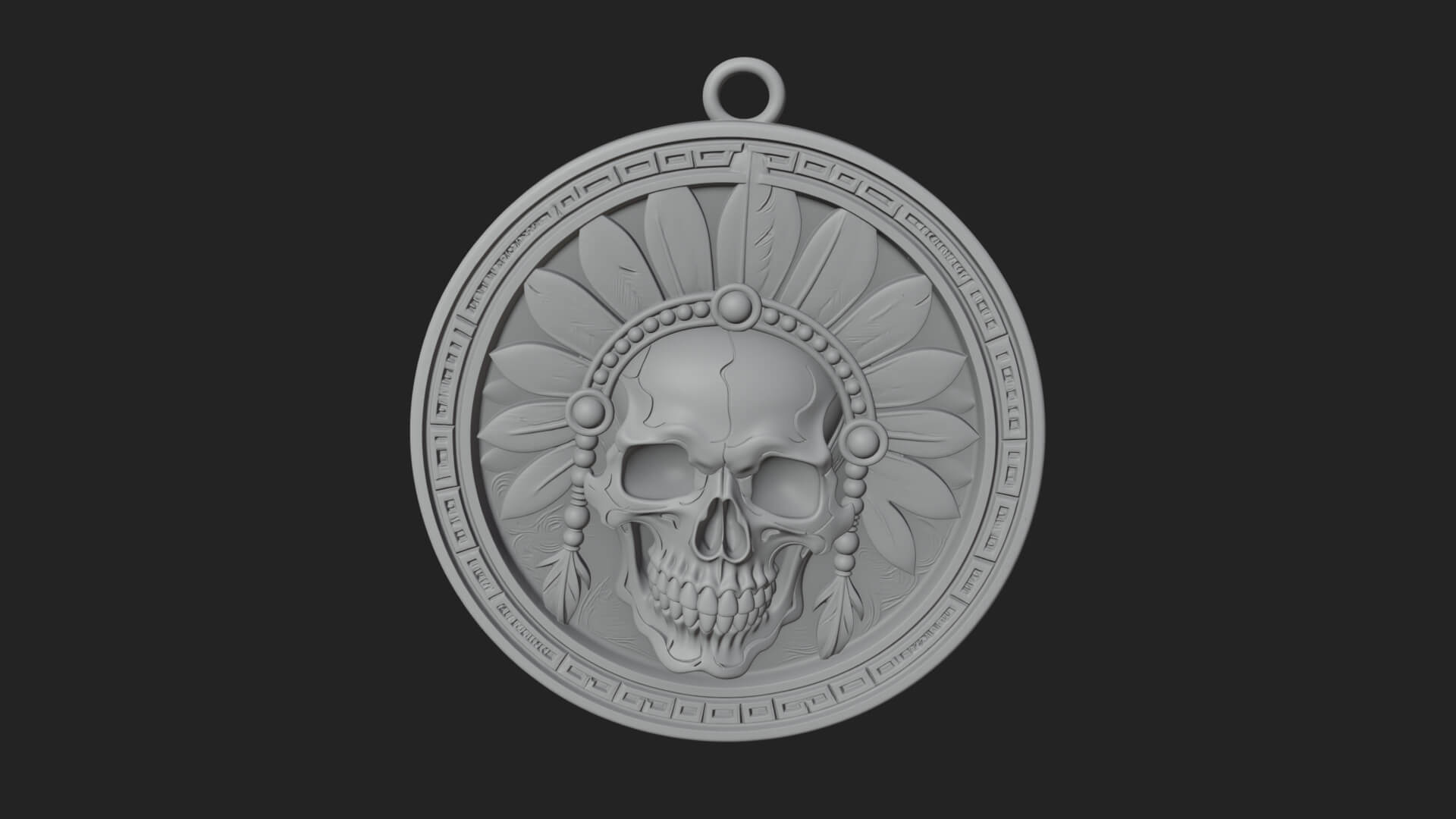 Feathered Skull Oval Relief Plaque Design 3 3D Print 3D Model