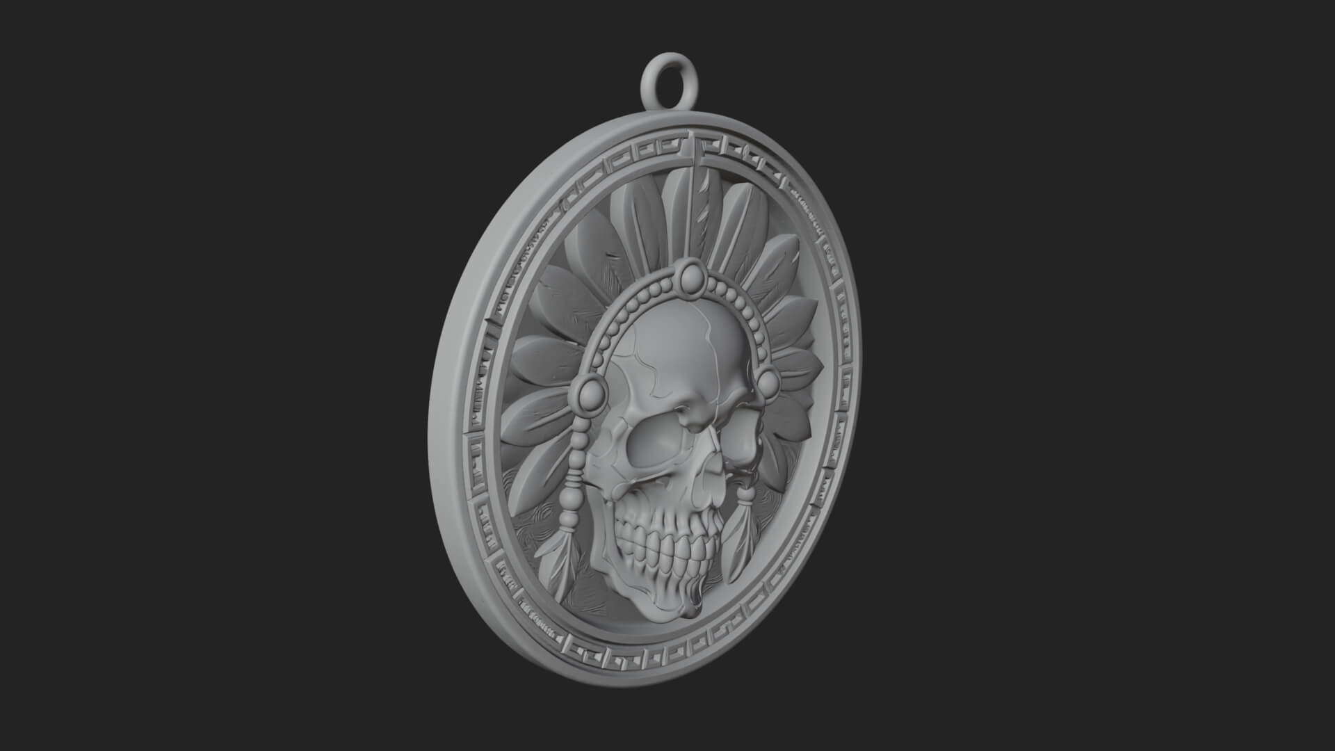 Feathered Skull Oval Relief Plaque Design 3 3D Print 3D Model