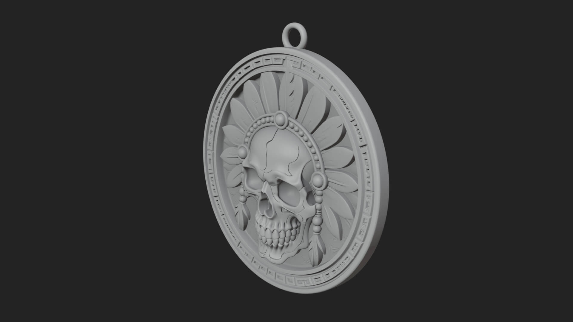 Feathered Skull Oval Relief Plaque Design 3 3D Print 3D Model