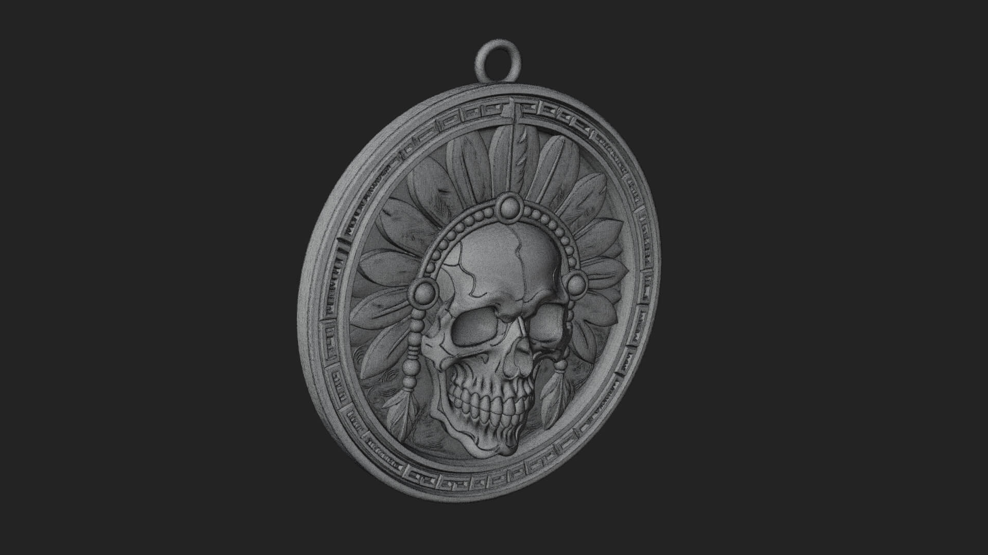 Feathered Skull Oval Relief Plaque Design 3 3D Print 3D Model