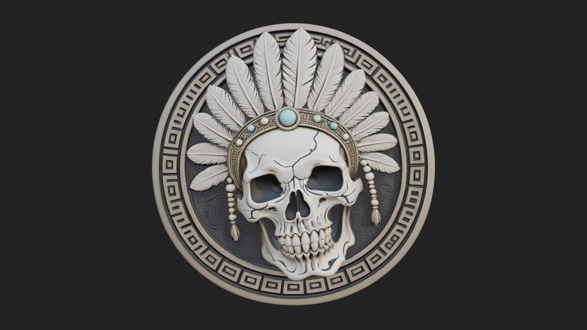 Feathered Skull Oval Relief Plaque Design 4 3D Print 3D Model