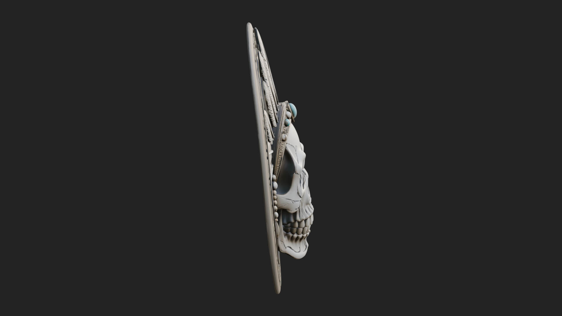 Feathered Skull Oval Relief Plaque Design 4 3D Print 3D Model