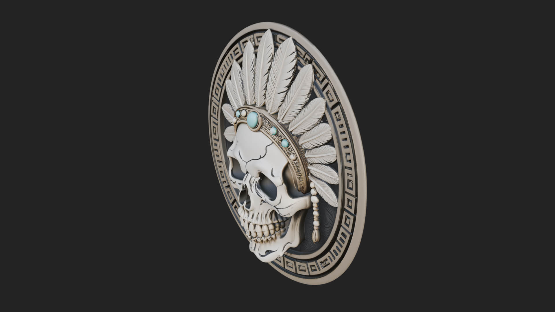 Feathered Skull Oval Relief Plaque Design 4 3D Print 3D Model