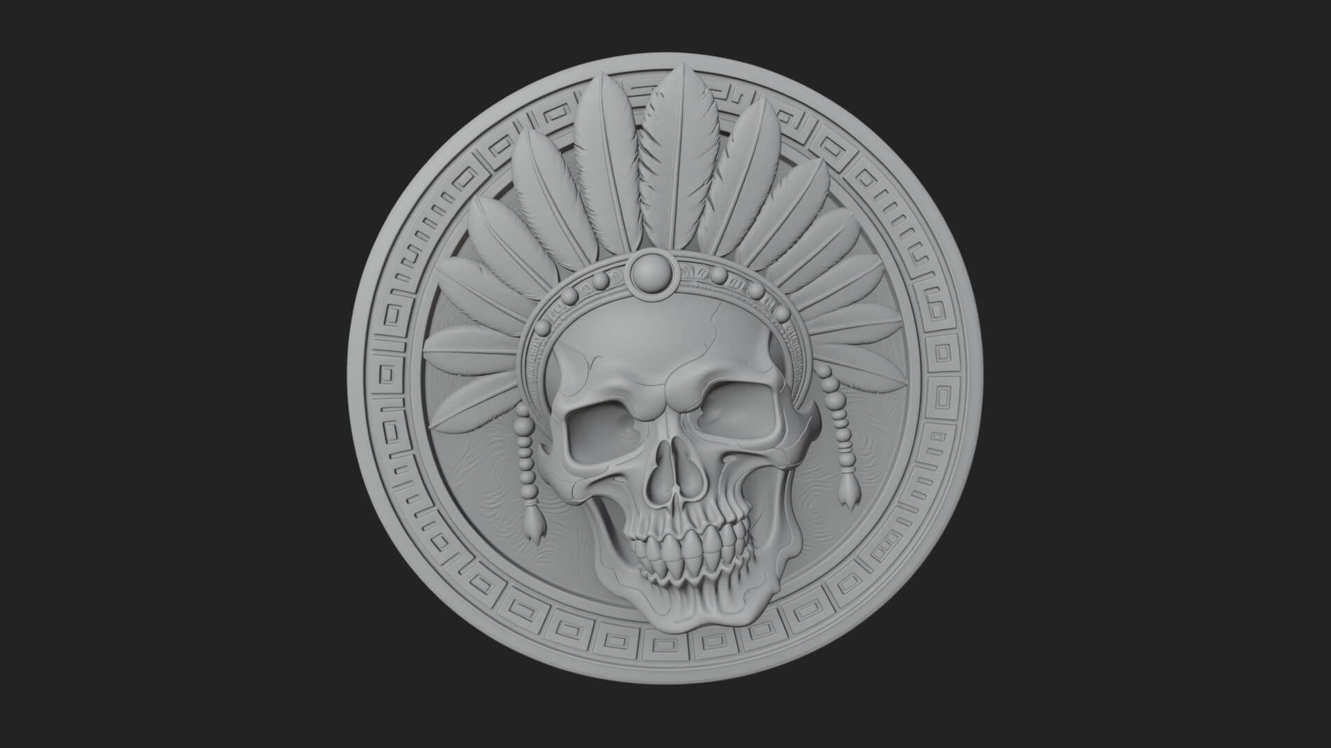 Feathered Skull Oval Relief Plaque Design 4 3D Print 3D Model