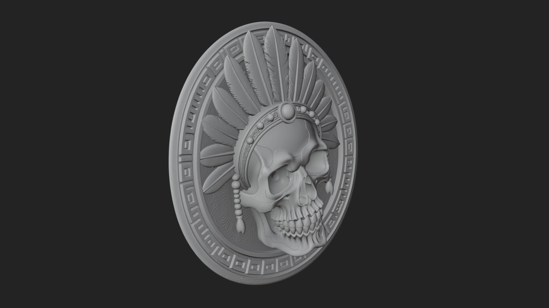 Feathered Skull Oval Relief Plaque Design 4 3D Print 3D Model