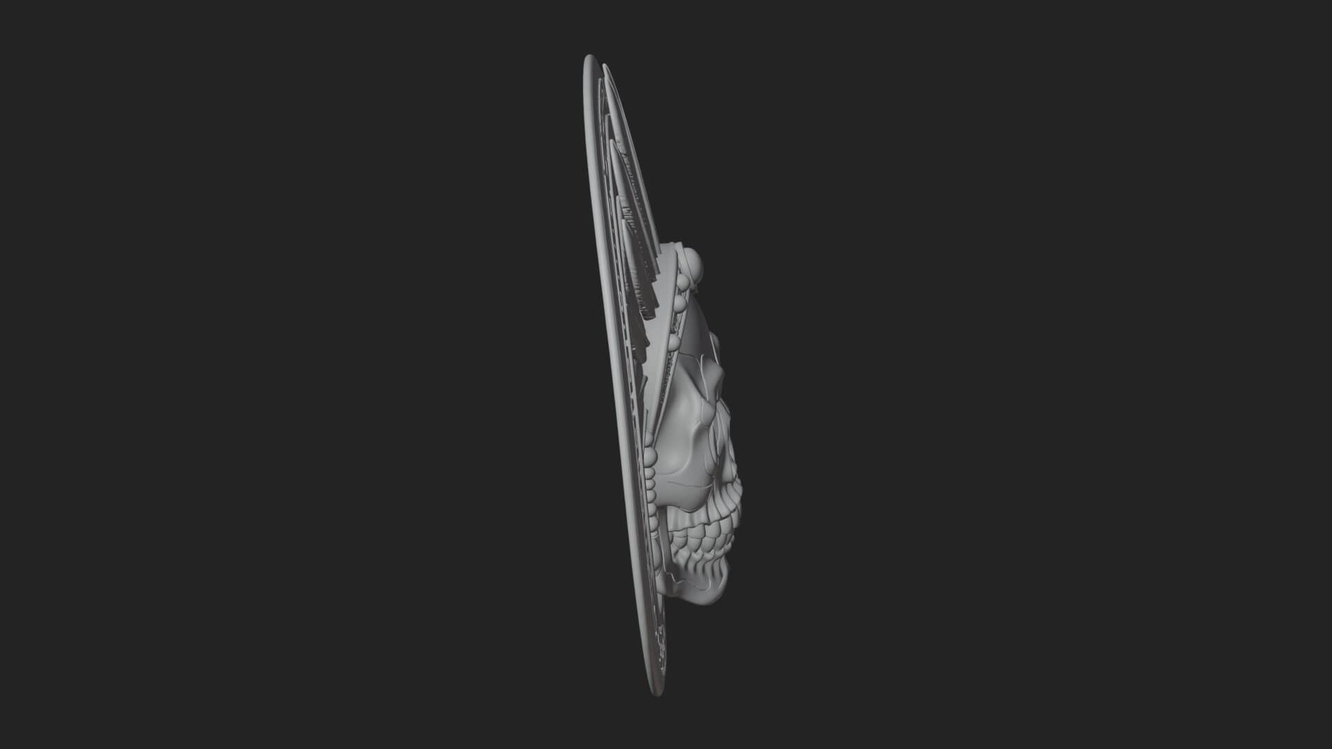 Feathered Skull Oval Relief Plaque Design 4 3D Print 3D Model