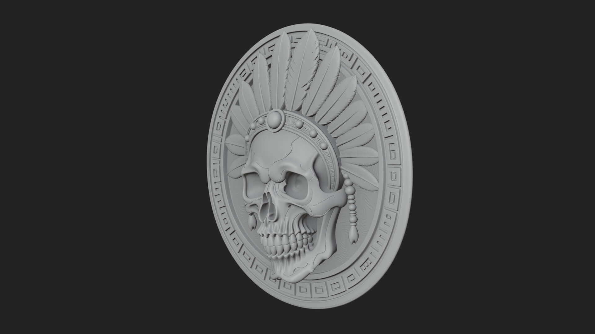 Feathered Skull Oval Relief Plaque Design 4 3D Print 3D Model