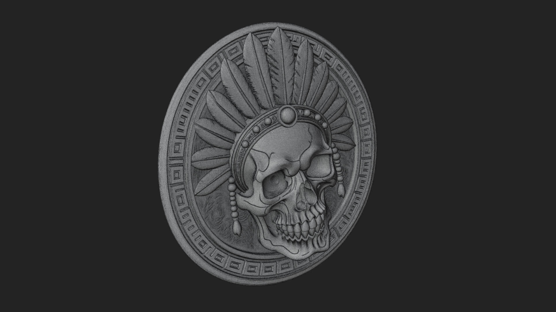Feathered Skull Oval Relief Plaque Design 4 3D Print 3D Model