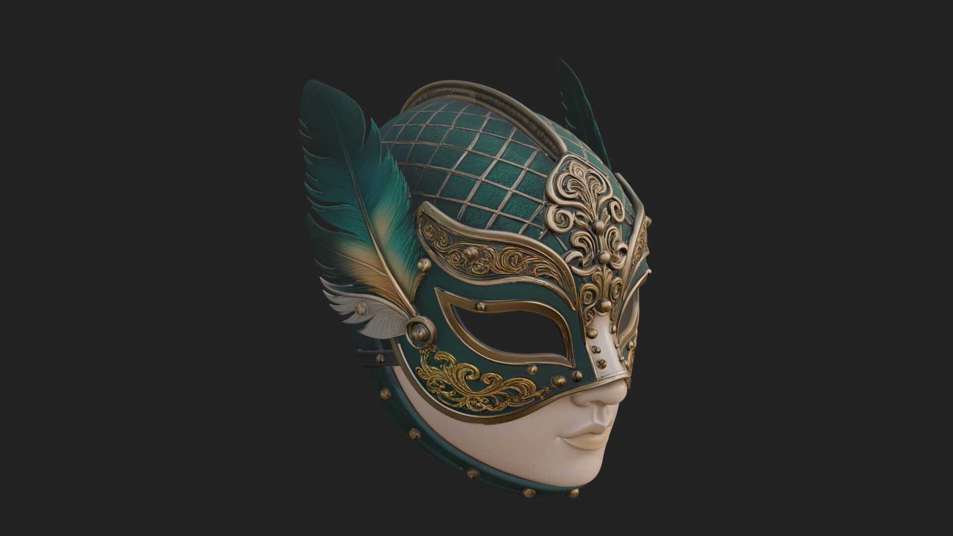 Feathered Venetian Mask Statue Design 1 3D Print Model 3D Model