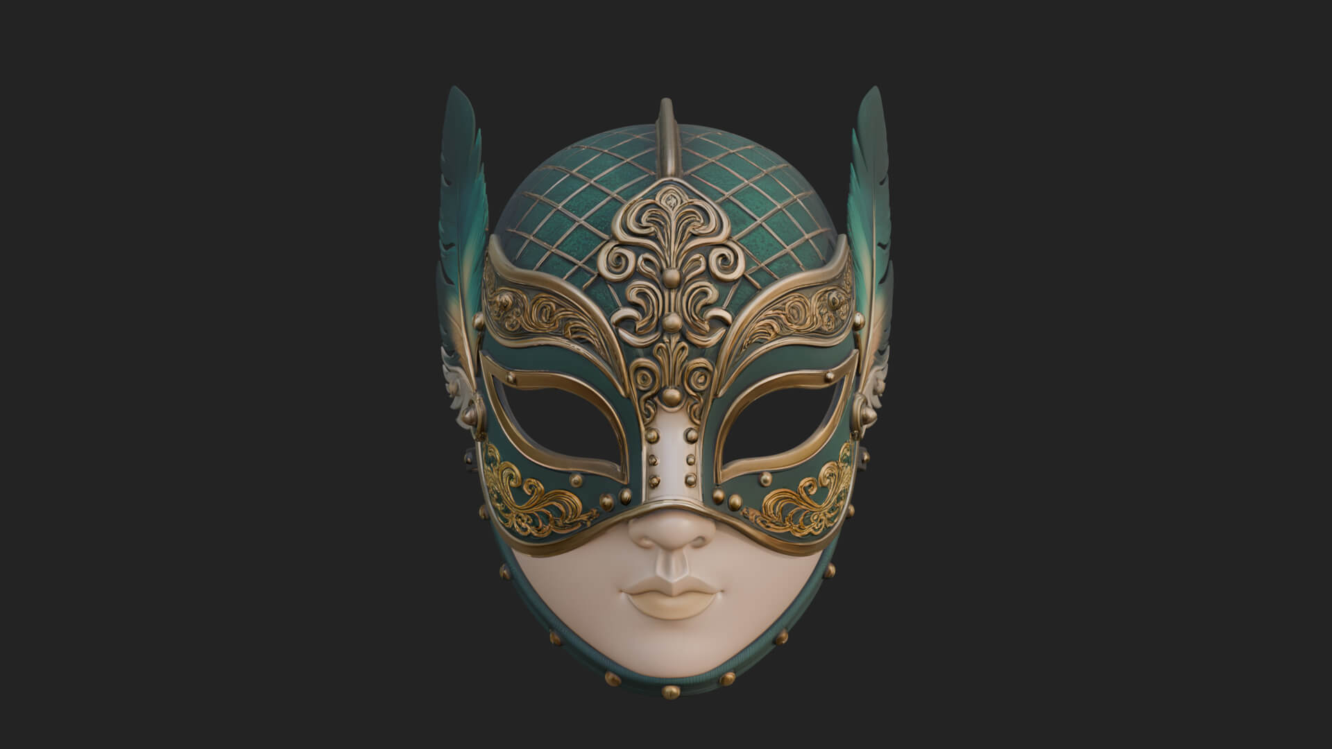 Feathered Venetian Mask Statue Design 1 3D Print Model 3D Model