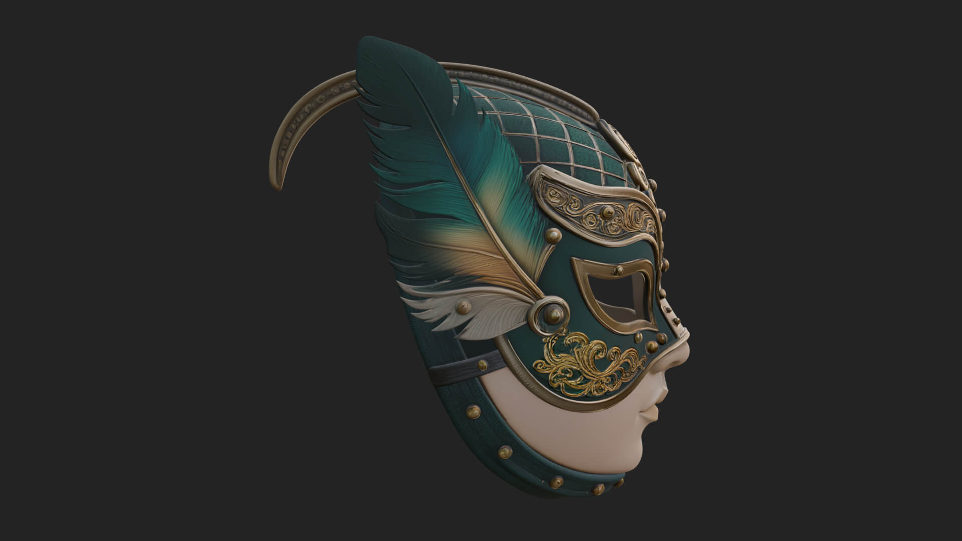 Feathered Venetian Mask Statue Design 1 3D Print Model by ARCHVANTA
