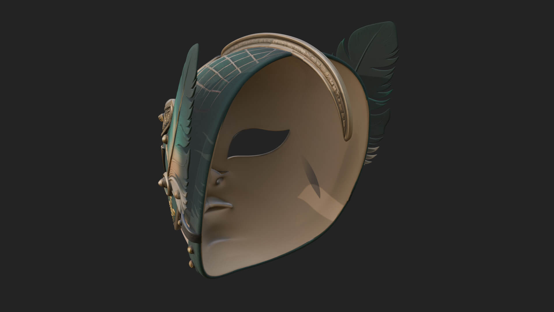 Feathered Venetian Mask Statue Design 1 3D Print Model 3D Model