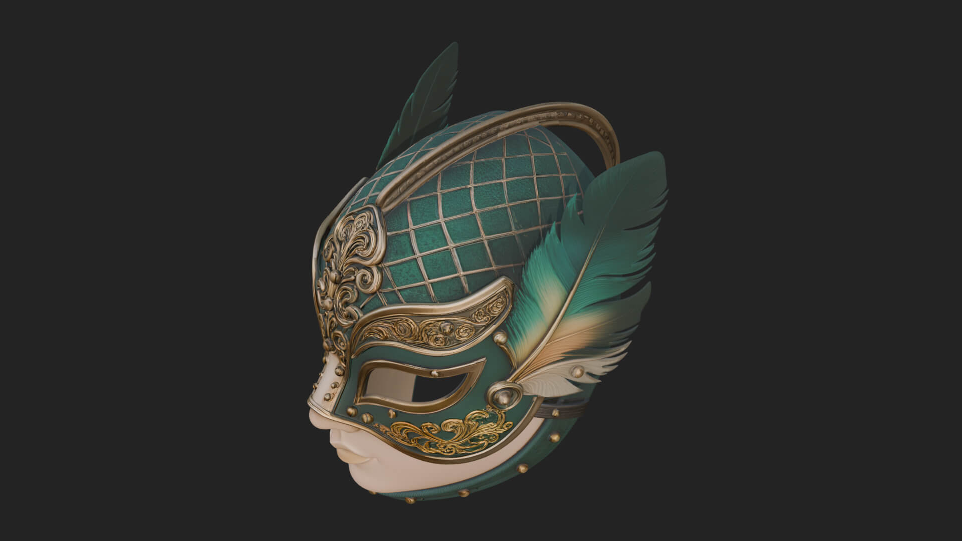 Feathered Venetian Mask Statue Design 1 3D Print Model by ARCHVANTA