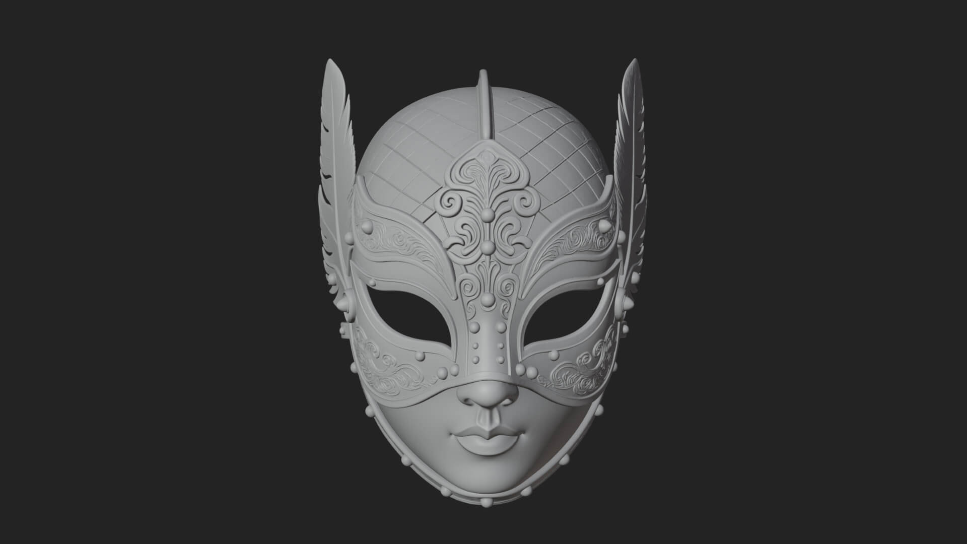 Feathered Venetian Mask Statue Design 1 3D Print Model 3D Model
