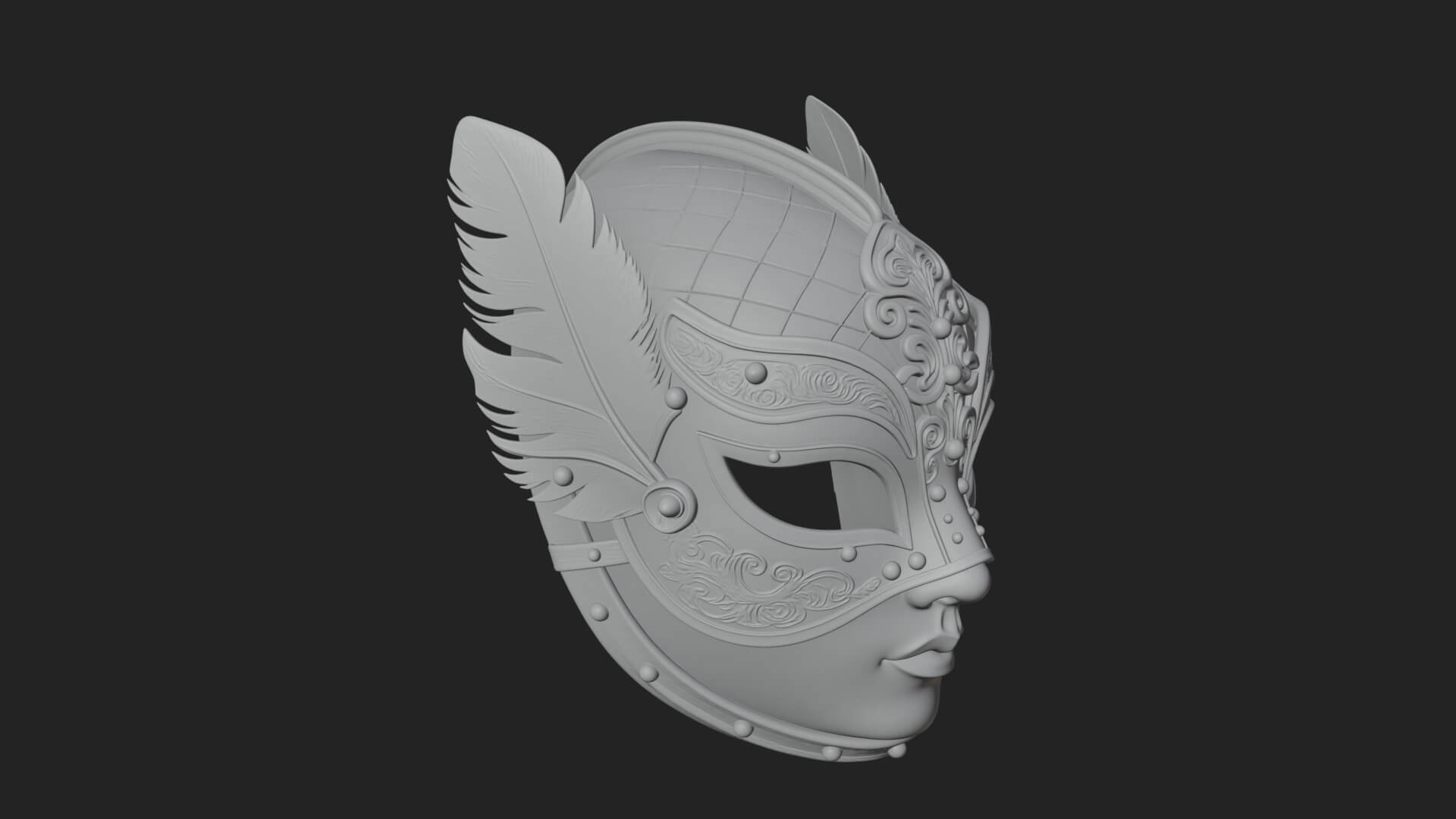Feathered Venetian Mask Statue Design 1 3D Print Model 3D Model