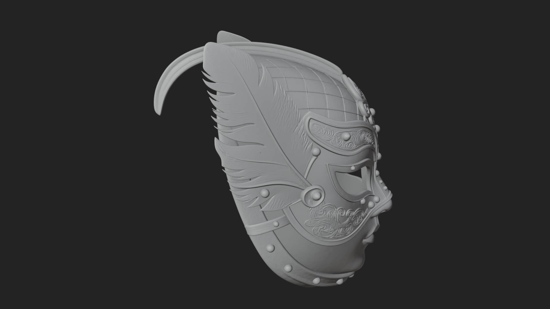 Feathered Venetian Mask Statue Design 1 3D Print Model 3D Model
