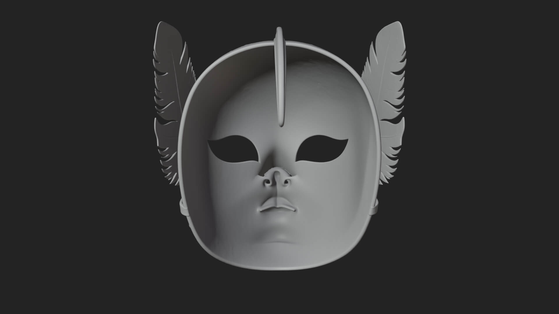 Feathered Venetian Mask Statue Design 1 3D Print Model 3D Model
