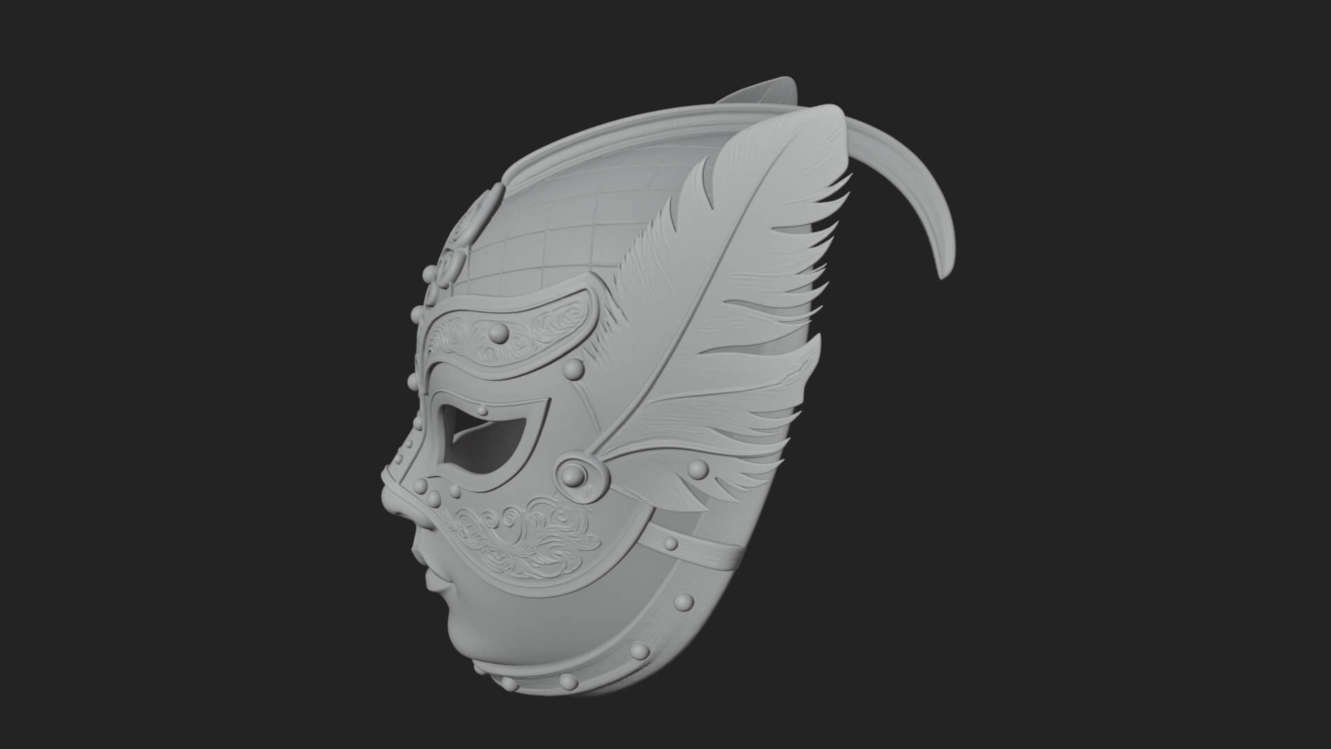 Feathered Venetian Mask Statue Design 1 3D Print Model 3D Model