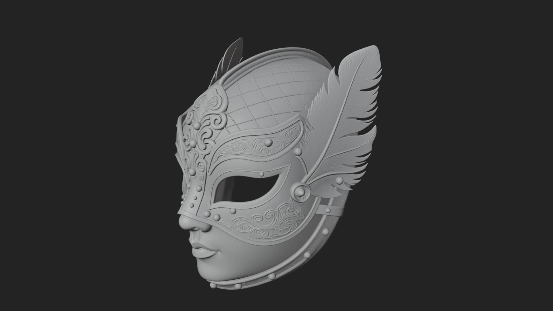 Feathered Venetian Mask Statue Design 1 3D Print Model 3D Model