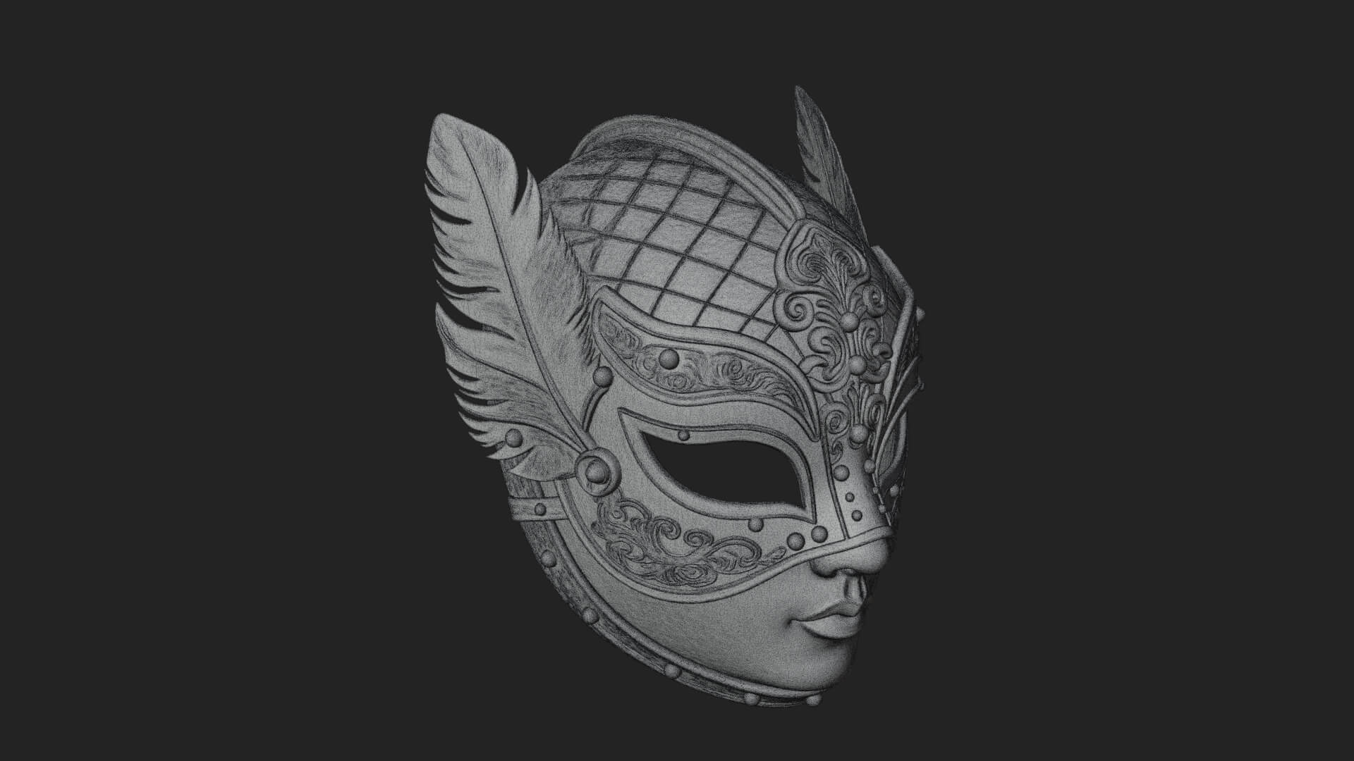 Feathered Venetian Mask Statue Design 1 3D Print Model 3D Model