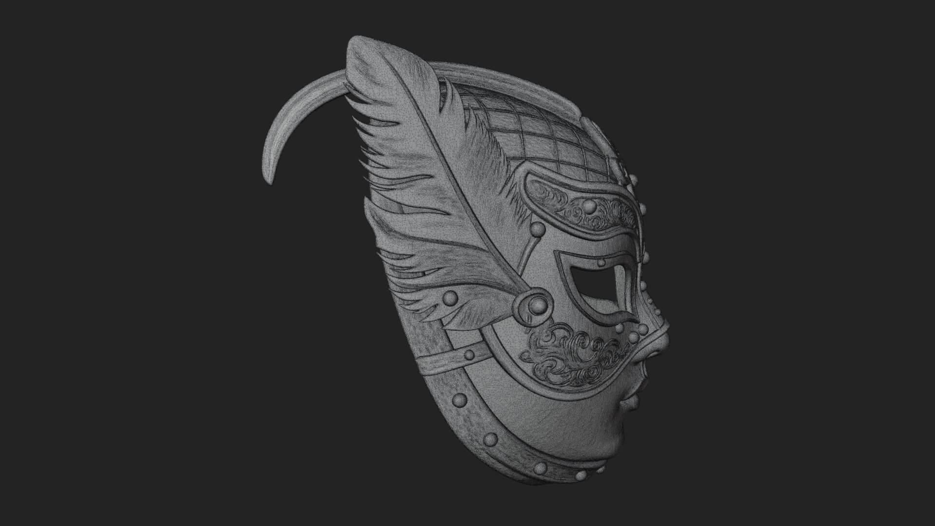 Feathered Venetian Mask Statue Design 1 3D Print Model 3D Model