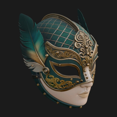 Feathered Venetian Mask Statue Design 1 3D Print Model
