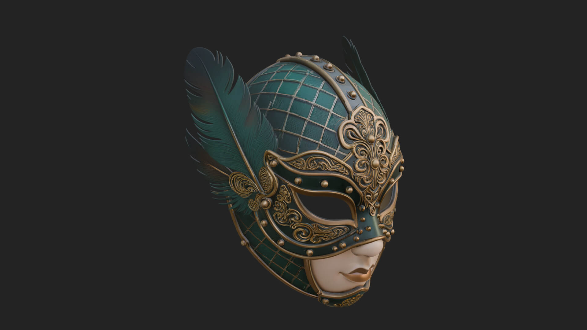 Feathered Venetian Mask Statue Design 2 3D Print Model 3D Model