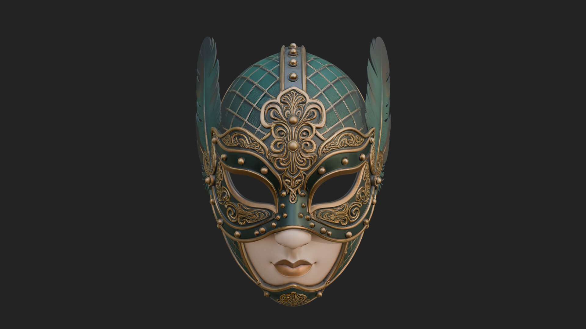 Feathered Venetian Mask Statue Design 2 3D Print Model 3D Model