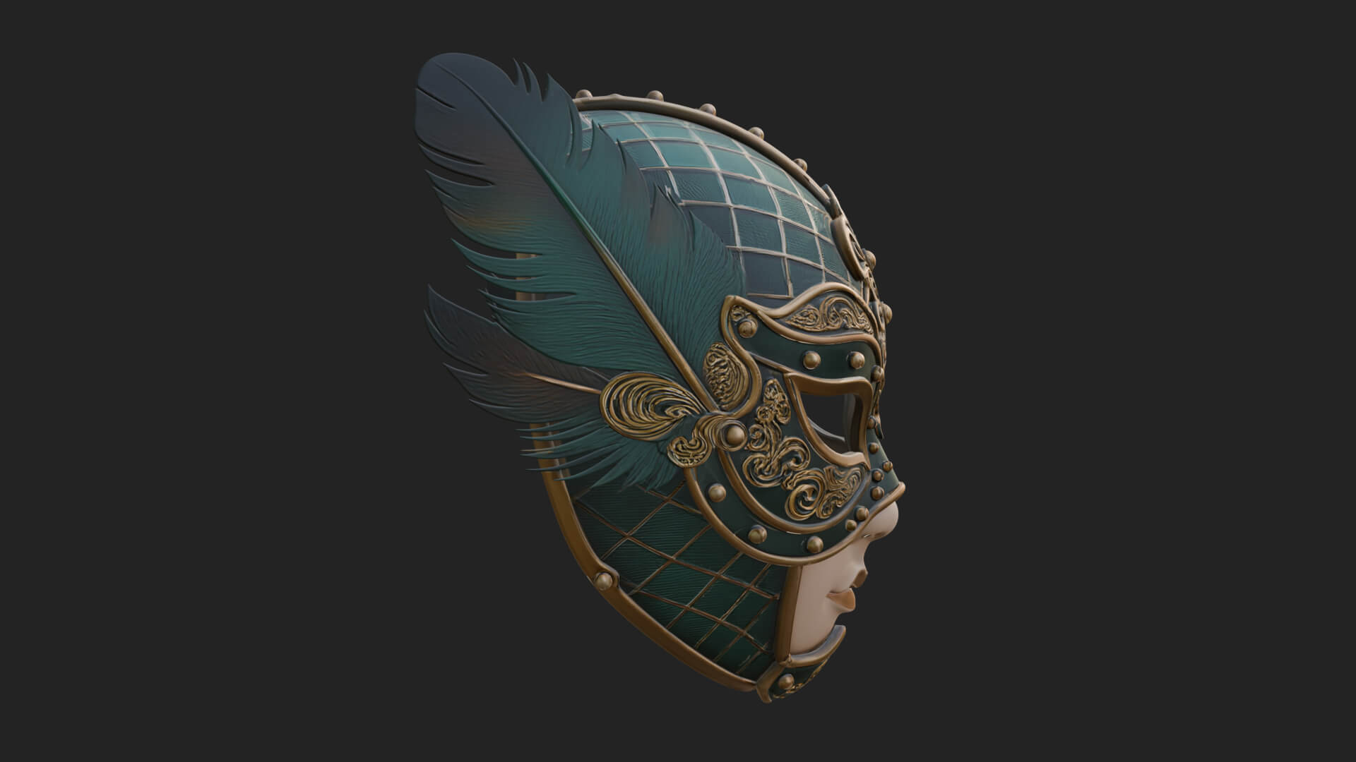 Feathered Venetian Mask Statue Design 2 3D Print Model 3D Model