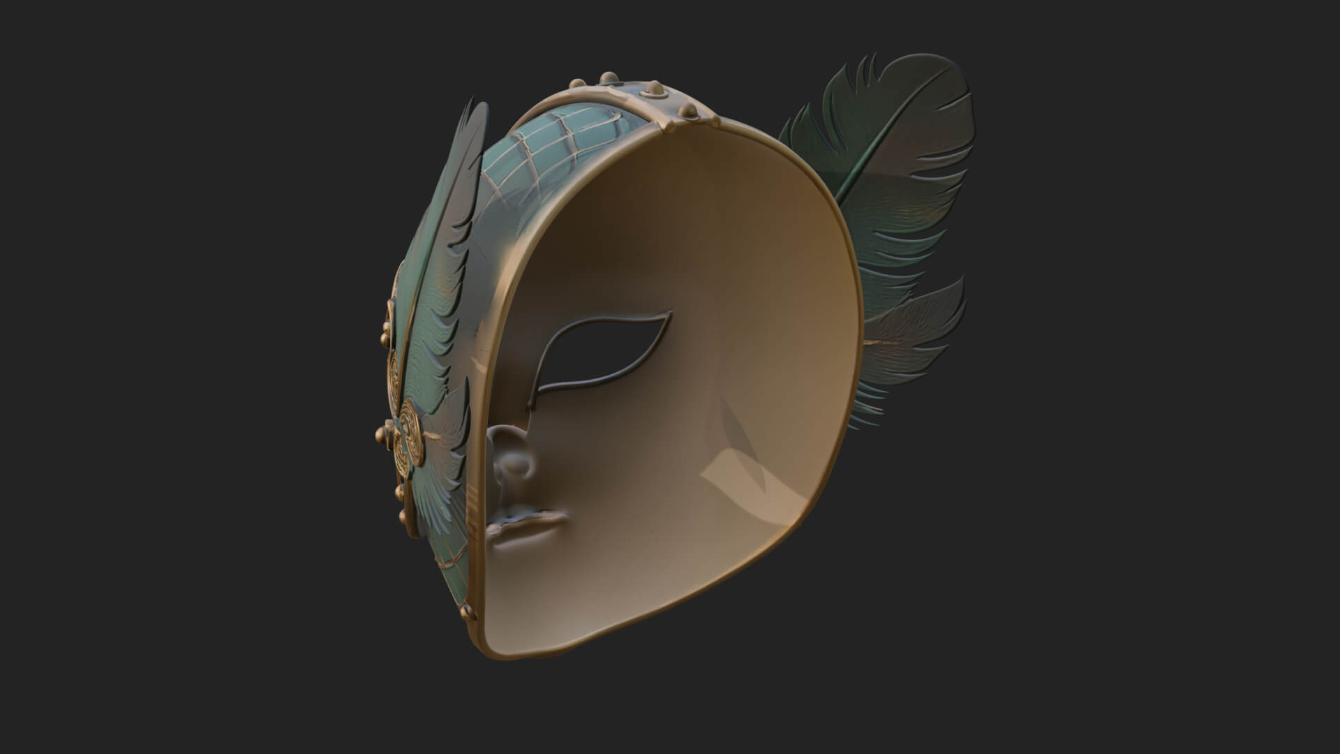 Feathered Venetian Mask Statue Design 2 3D Print Model 3D Model