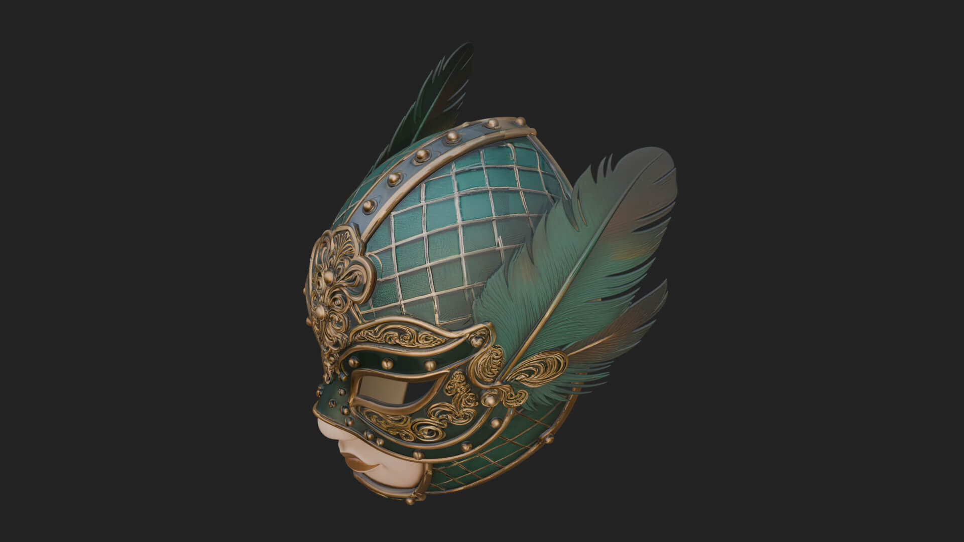 Feathered Venetian Mask Statue Design 2 3D Print Model 3D Model