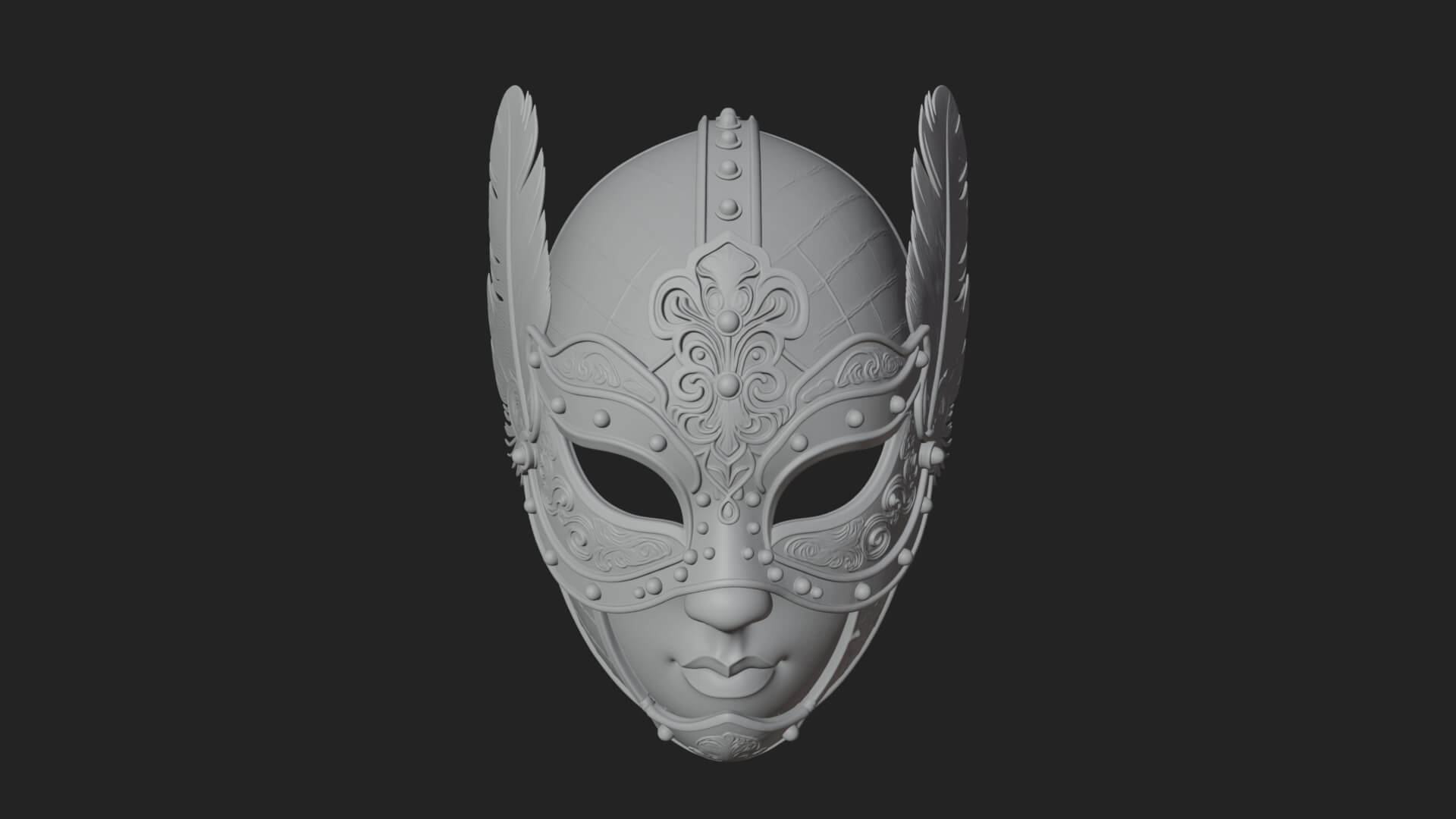 Feathered Venetian Mask Statue Design 2 3D Print Model 3D Model