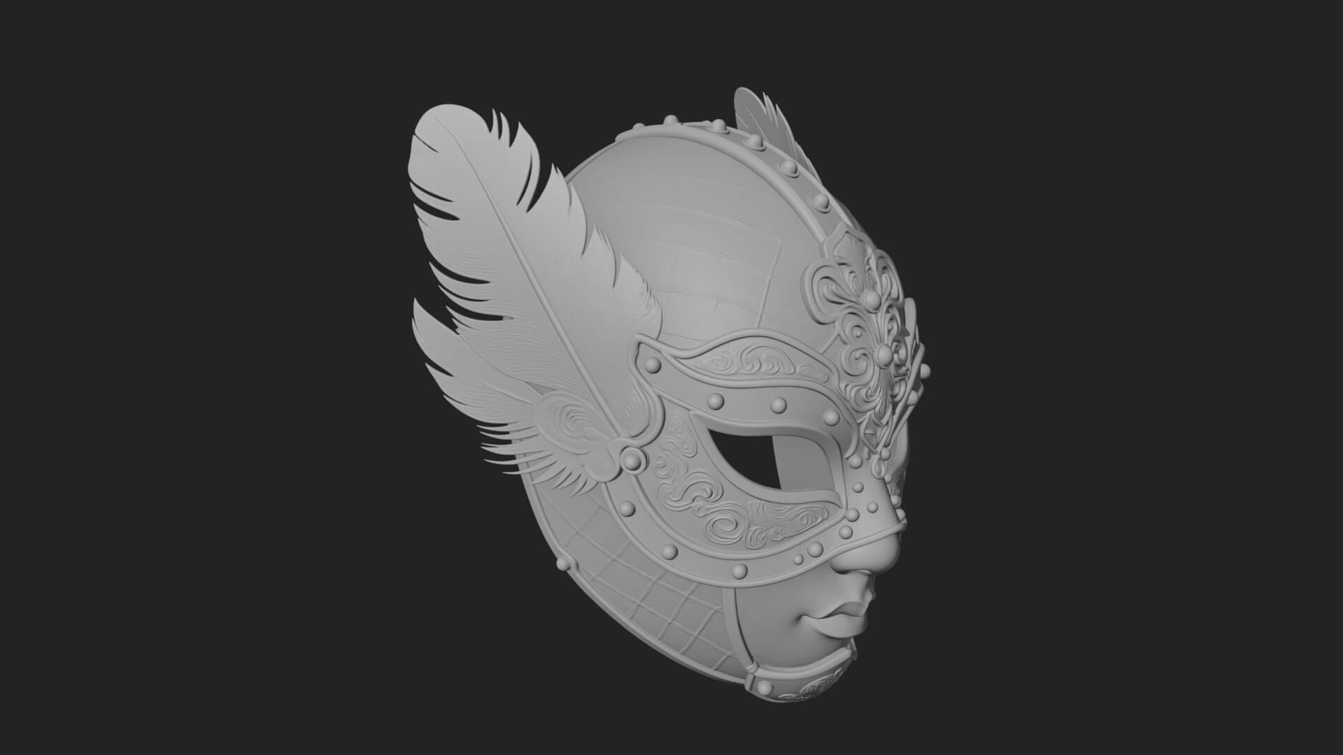 Feathered Venetian Mask Statue Design 2 3D Print Model 3D Model