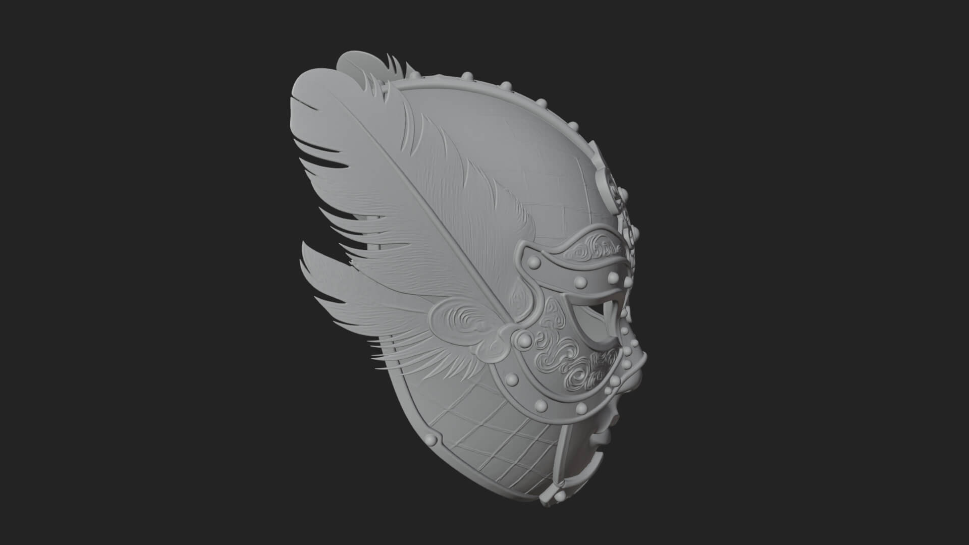 Feathered Venetian Mask Statue Design 2 3D Print Model 3D Model