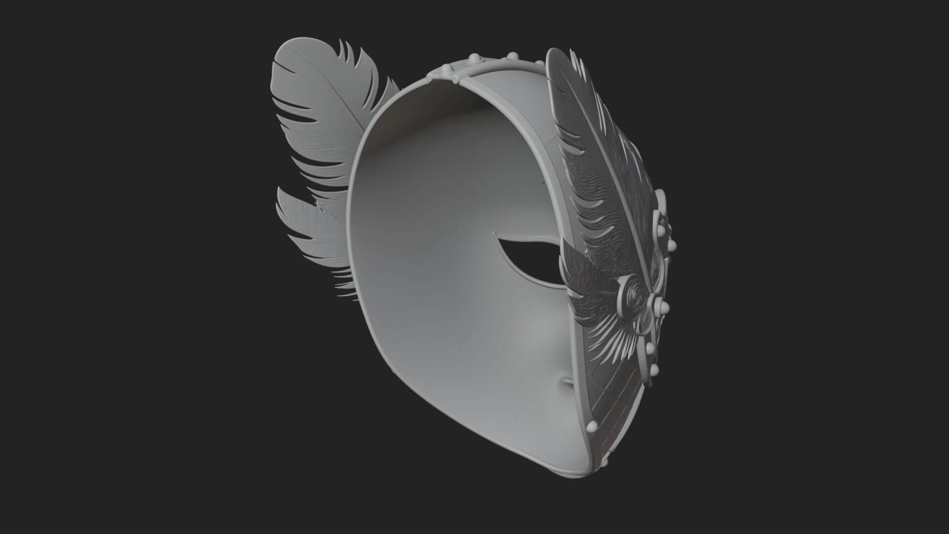 Feathered Venetian Mask Statue Design 2 3D Print Model 3D Model